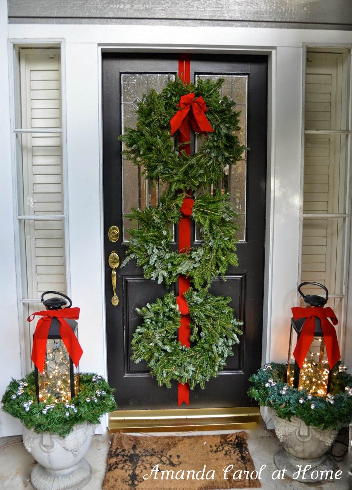 String Light Lanterns and Evergreens Planters