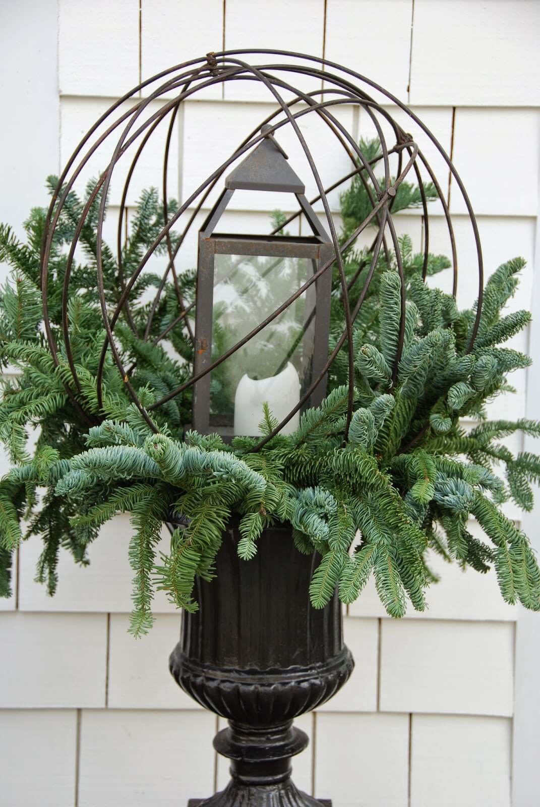 Evergreens and Lantern Globe Planter