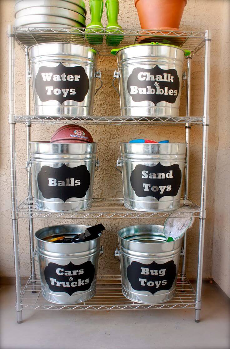 Fun Kids' Labeled Bucket Stash Rack