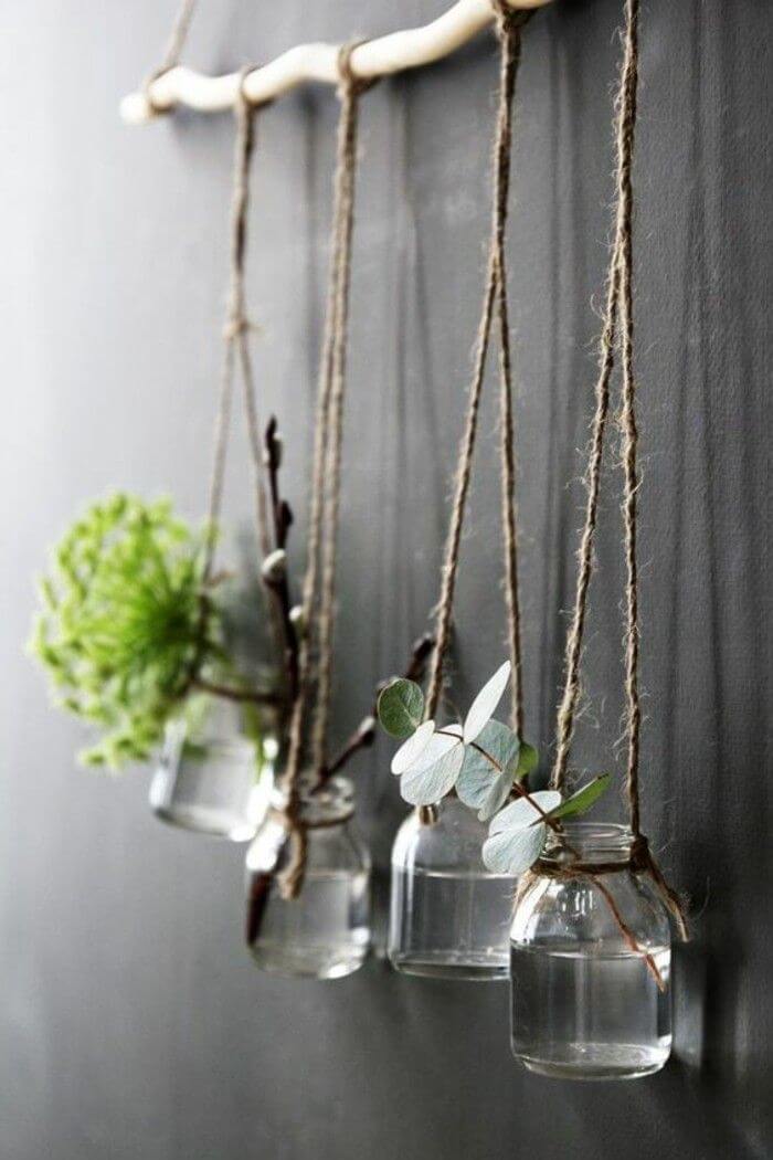 Eclectic Natural Mason Jar Hanging Vases