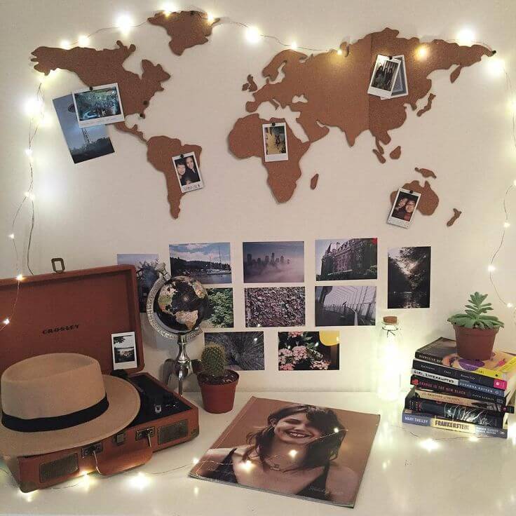 World Map Cork Photo Board