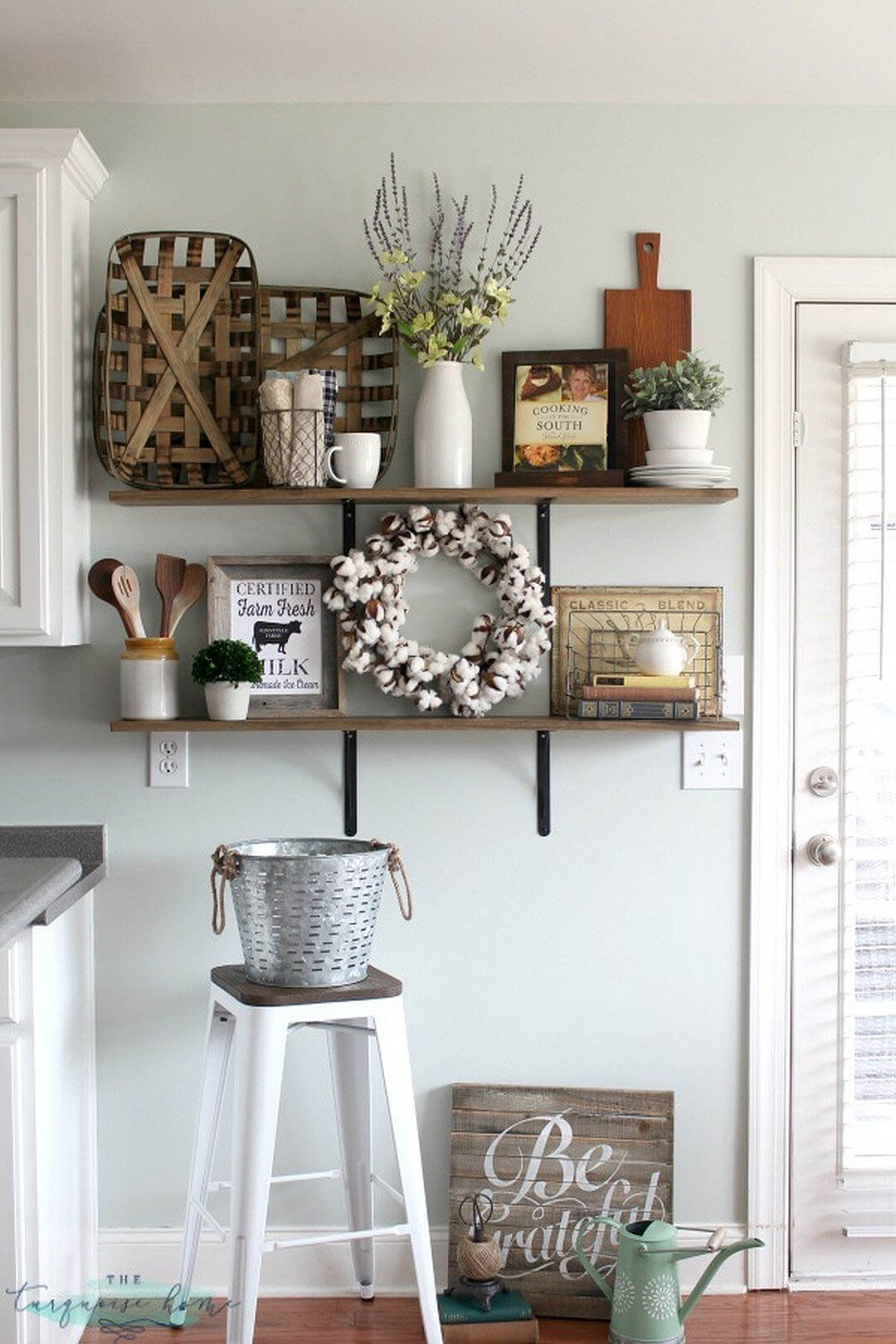 Rustic Farmhouse Kitchen Shelf Display