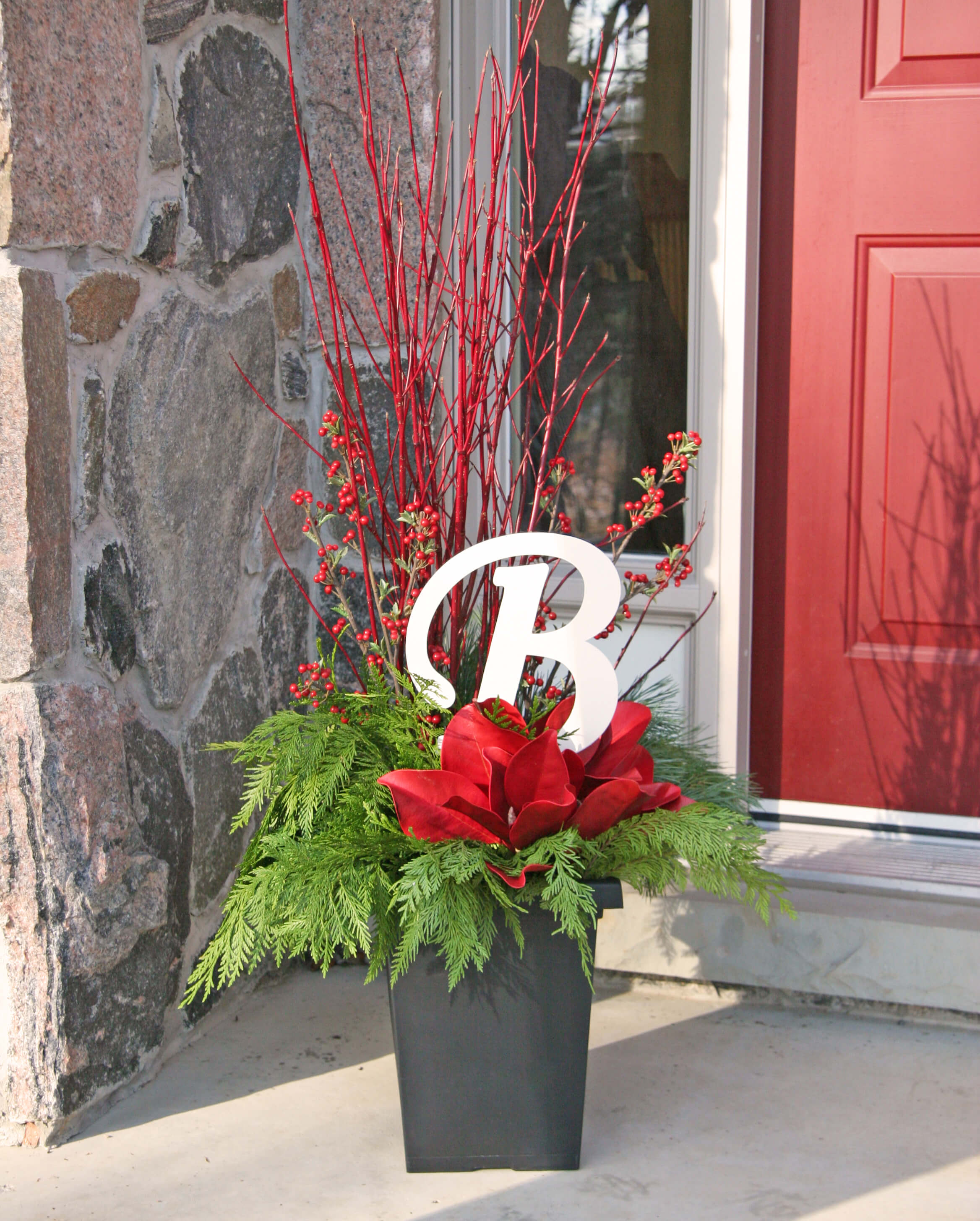 DIY Festive Monogram Porch Planter