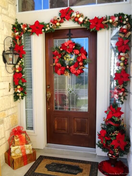 Striking Asymmetrical Poinsettia Door Garland