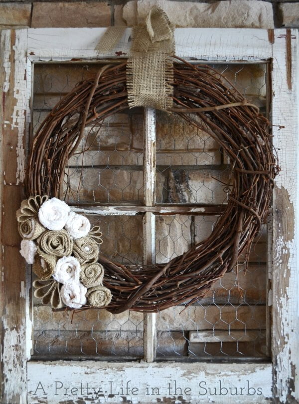 Farm Fresh Barn Window Wreath Display