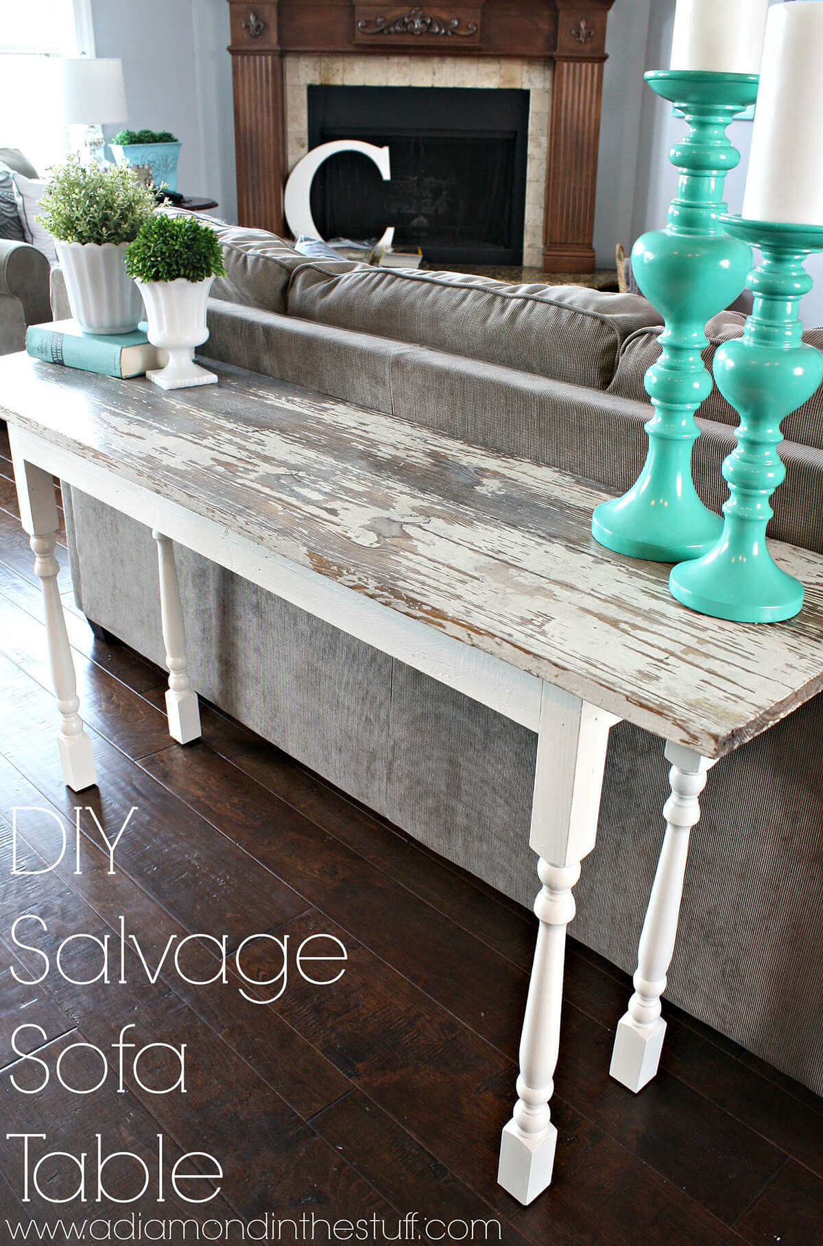 Salvage Plank Sofa Table with Spindle Legs