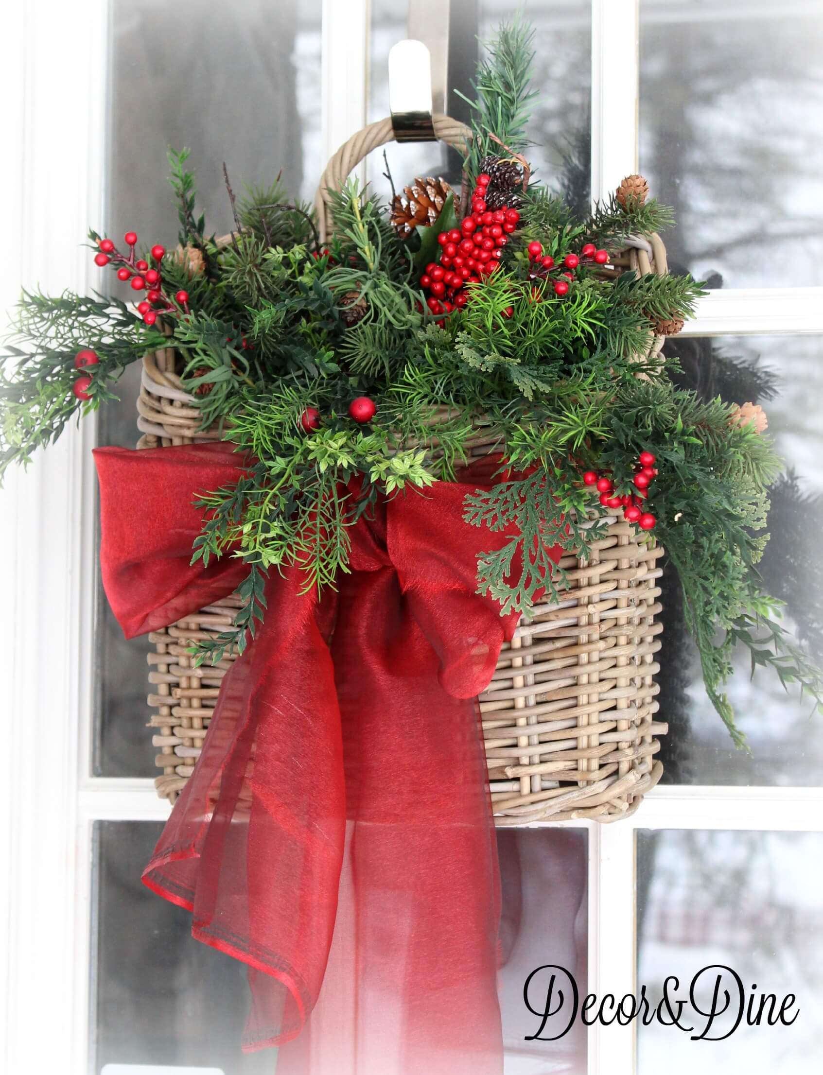 DIY Door Hanging Pine Swag Basket