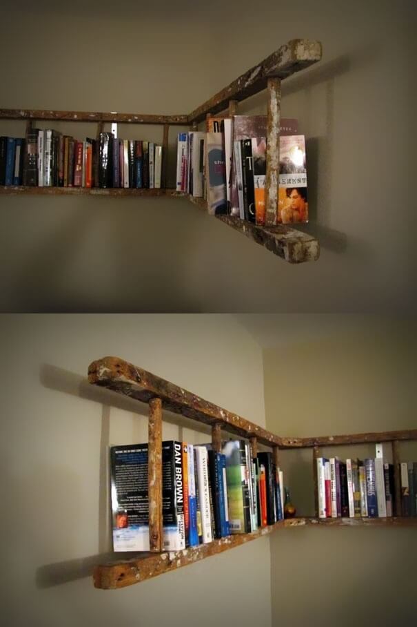 Wraparound Distressed Hanging Bookshelf Design