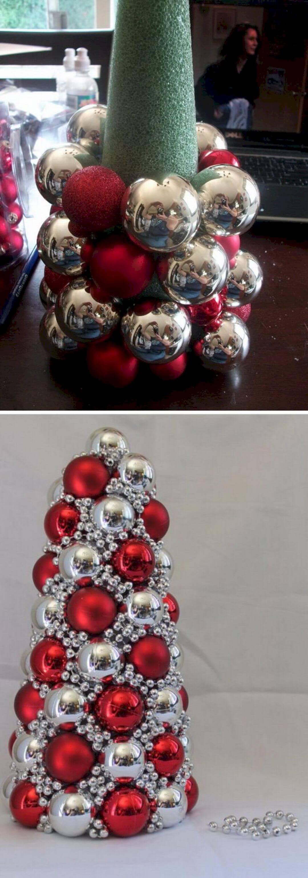 Red and Silver DIY Ornament Tree