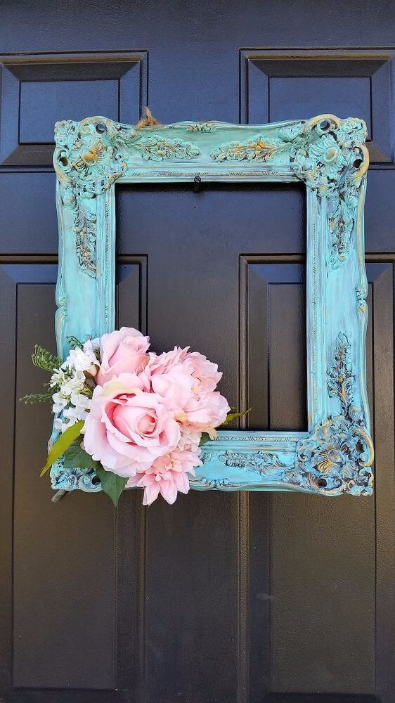 Repurposed Frame and Peonies Door Hanger