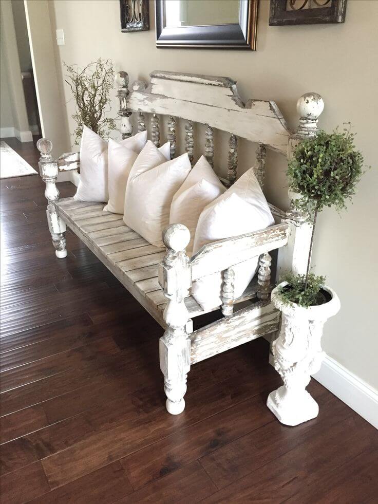 Distressed Headboard Bench Hallway Seating