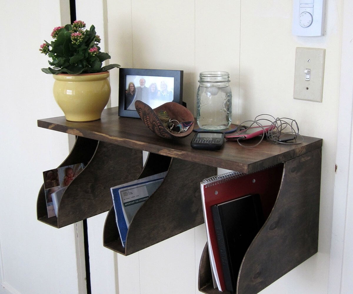 Suspended Wall Shelf with Dark Wood Finish