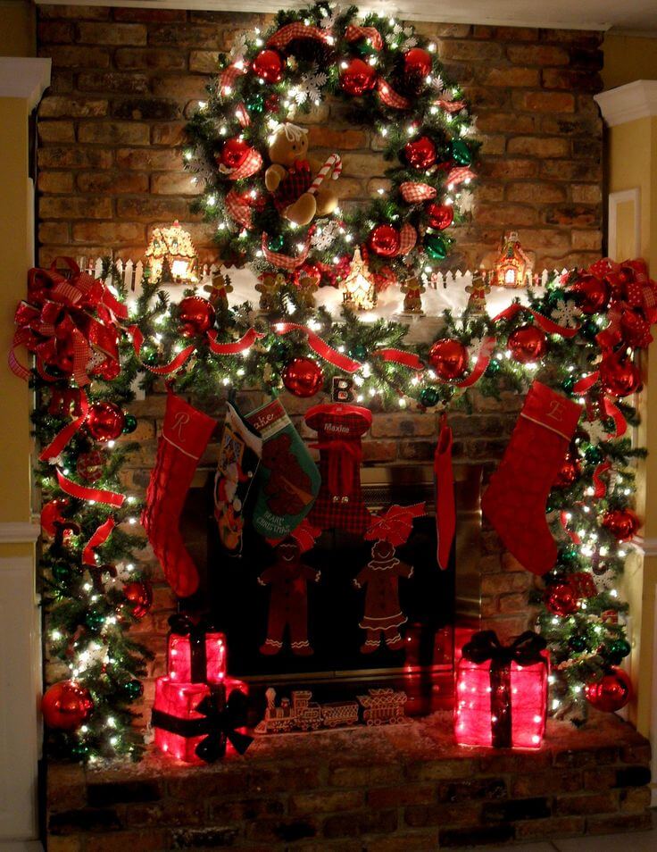 Floor-to-Ceiling Twinkle Lights Fireplace Display