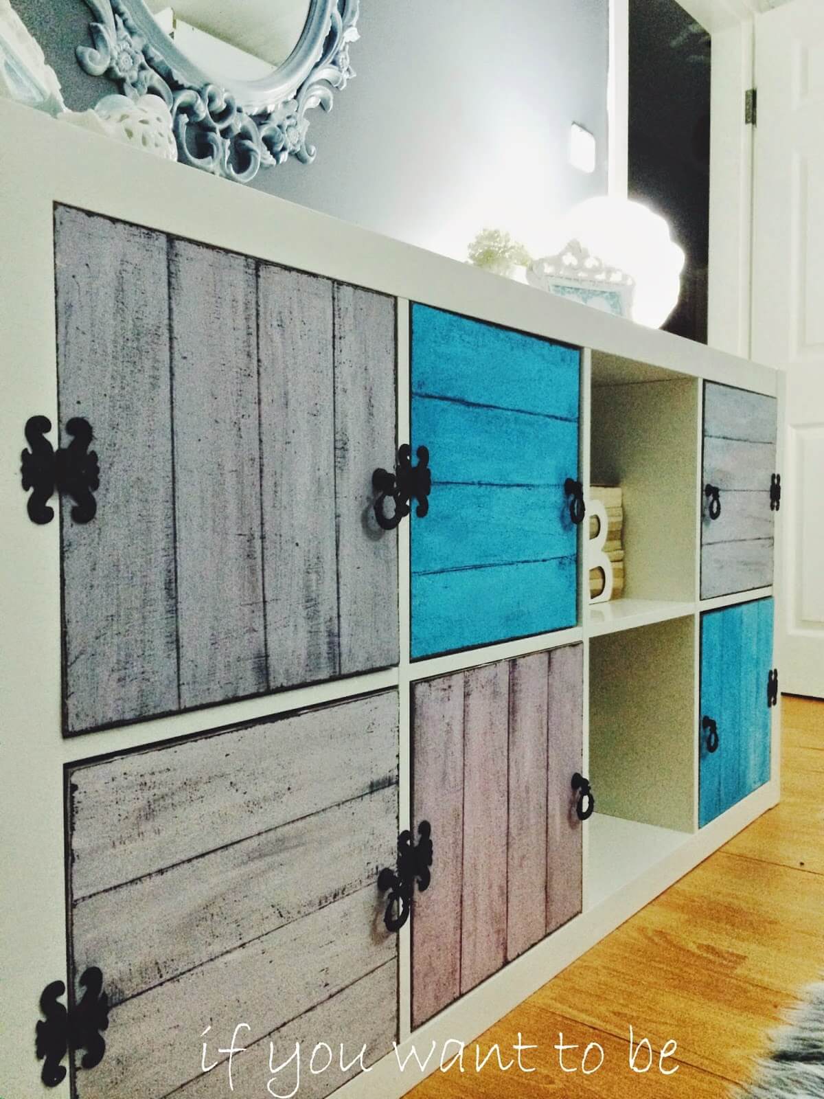 Rustic Wall Cabinet with Fancy Black Hinges