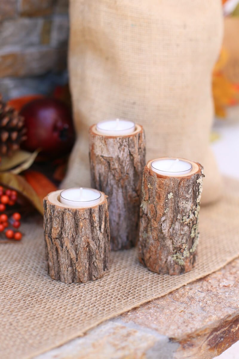 Rustic Tree Stump Tea Light Holder