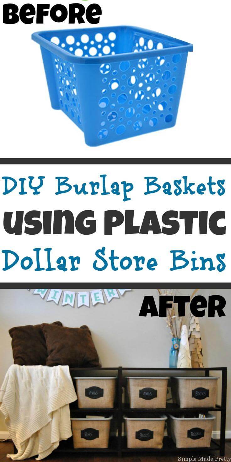 From Plastic Laundry Basket to Rustic Burlap Bin