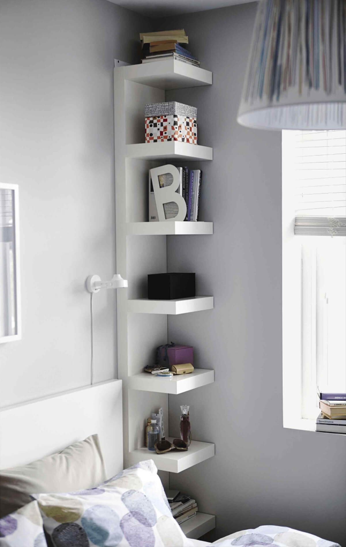 Tall Minimalist Corner Shelves