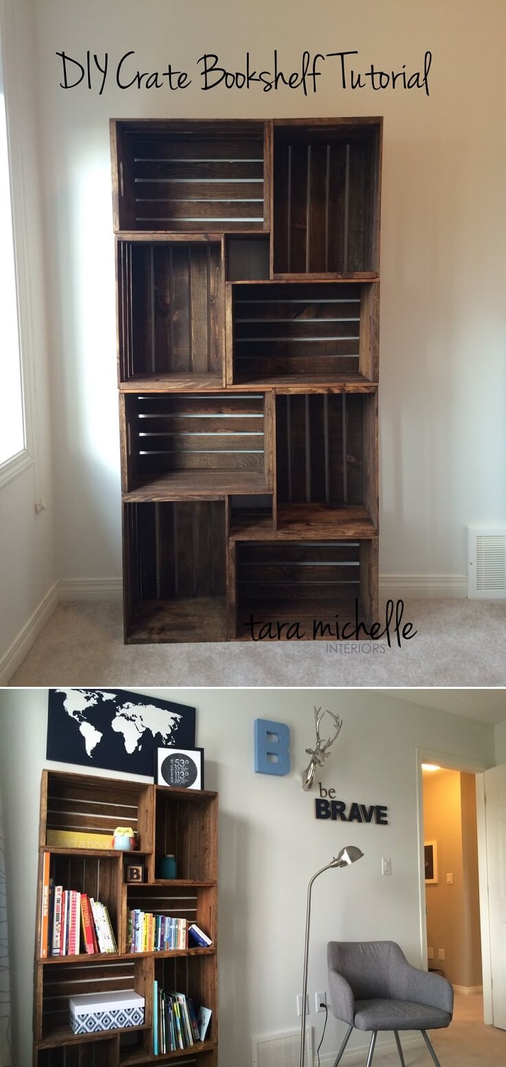 Make Your Own Stacked Crate Bookshelf