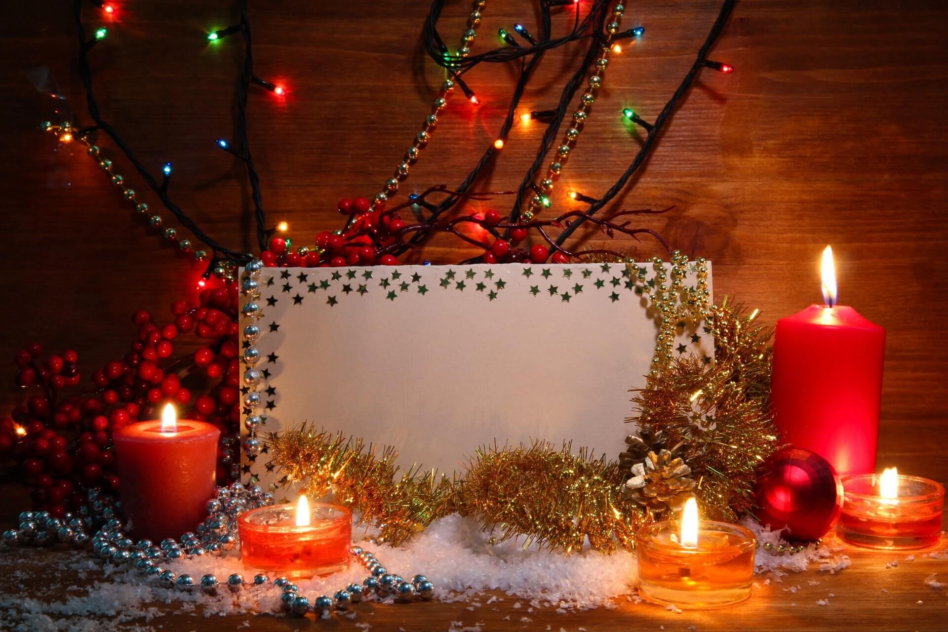 Candles, Beads, and Christmas Lights Place Card