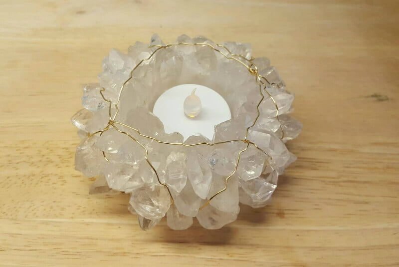 Brass Wrapped Raw Quartz Candle Holder