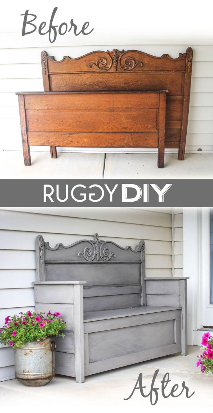 Old Bed Frame Turned Into a Rustic Bench