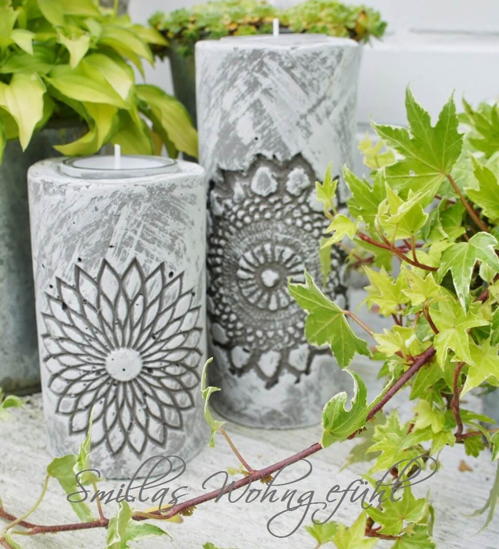 Concrete Candle Motive with Mandala Design