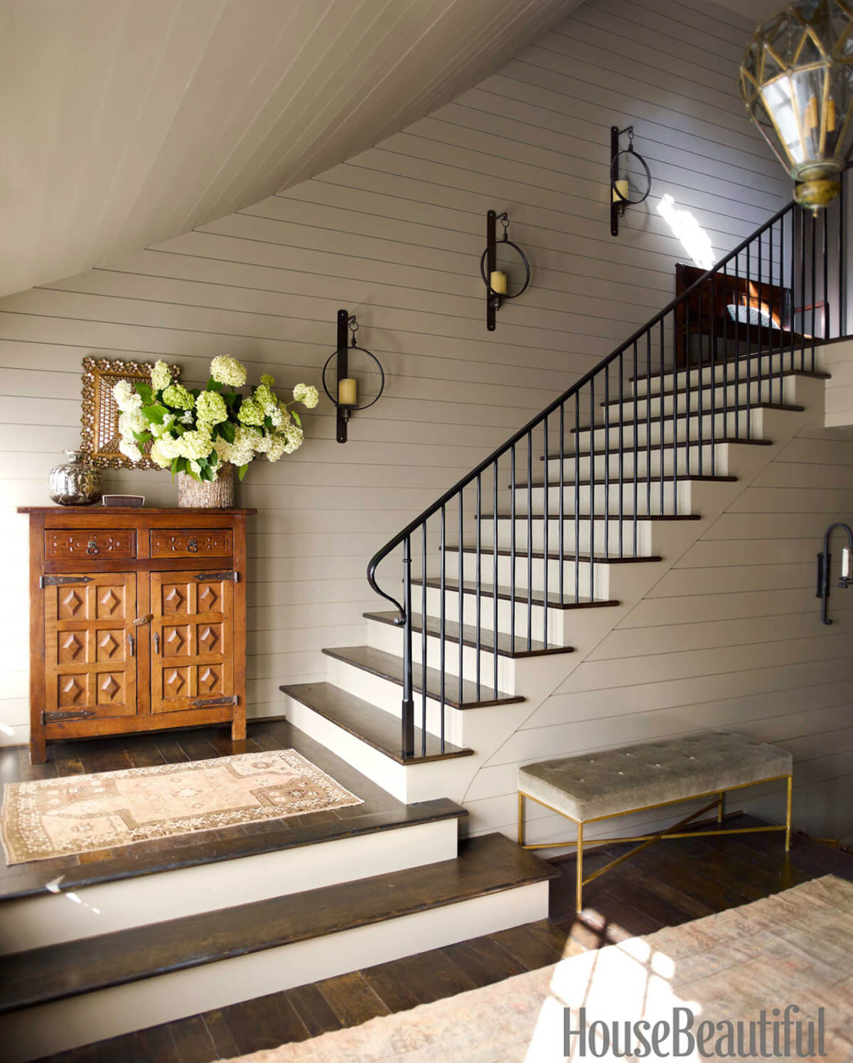 Stairway Decorating Idea with Sconces