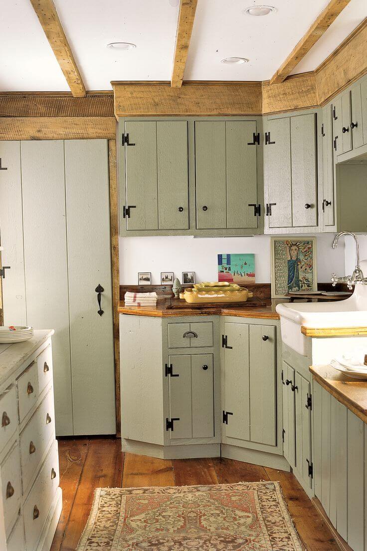 Farmhouse Style Cabinets with 70s Color Twist