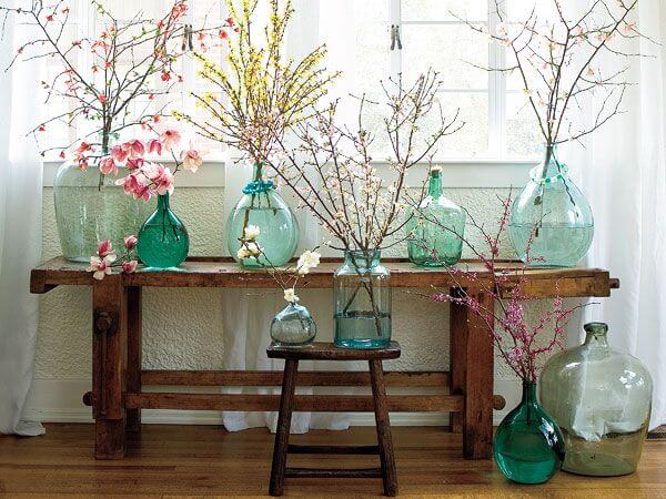 Colored Glass Bottle Flower Arrangements