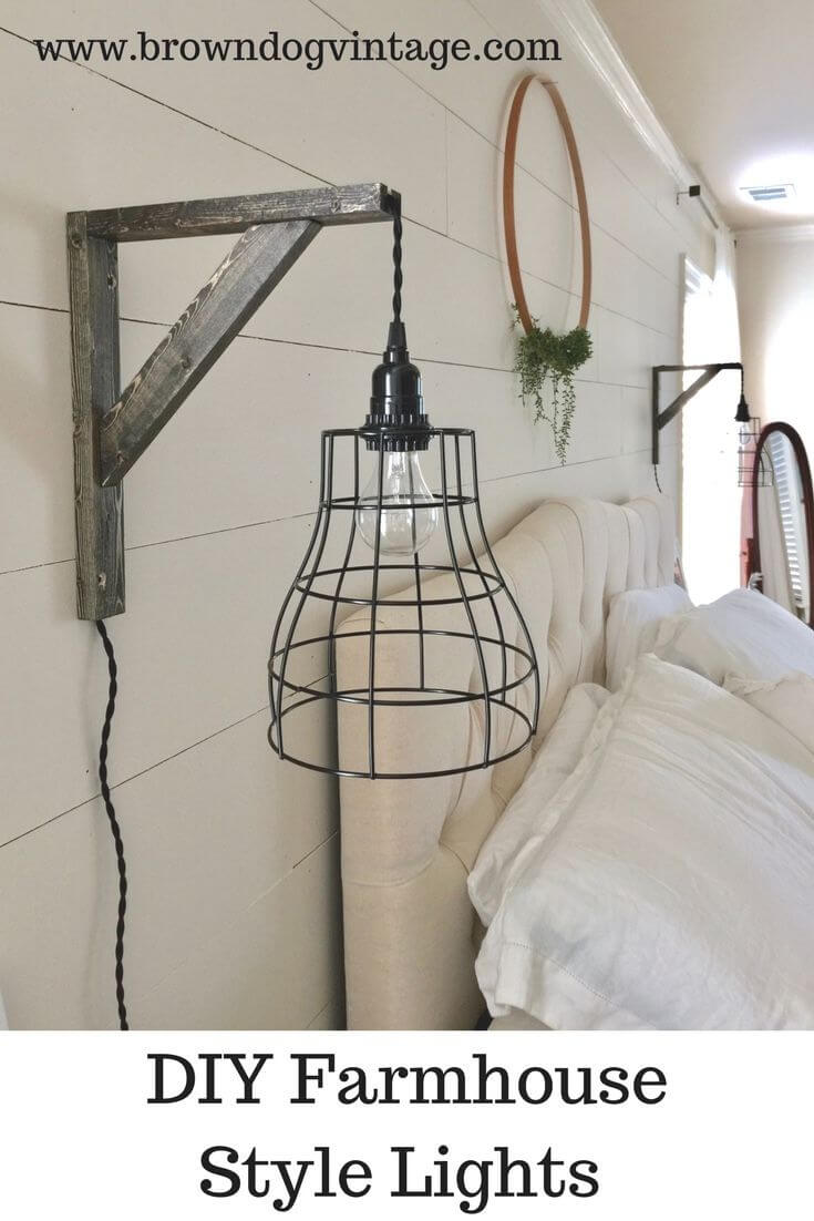 Wood Wall Sconces With Wire Cage Shades