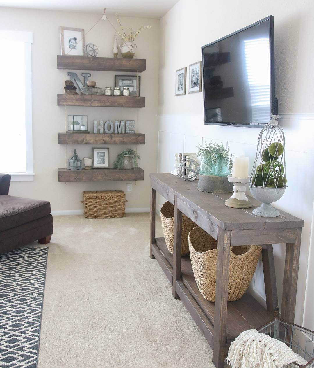 Weathered Wood TV Table and Shelves