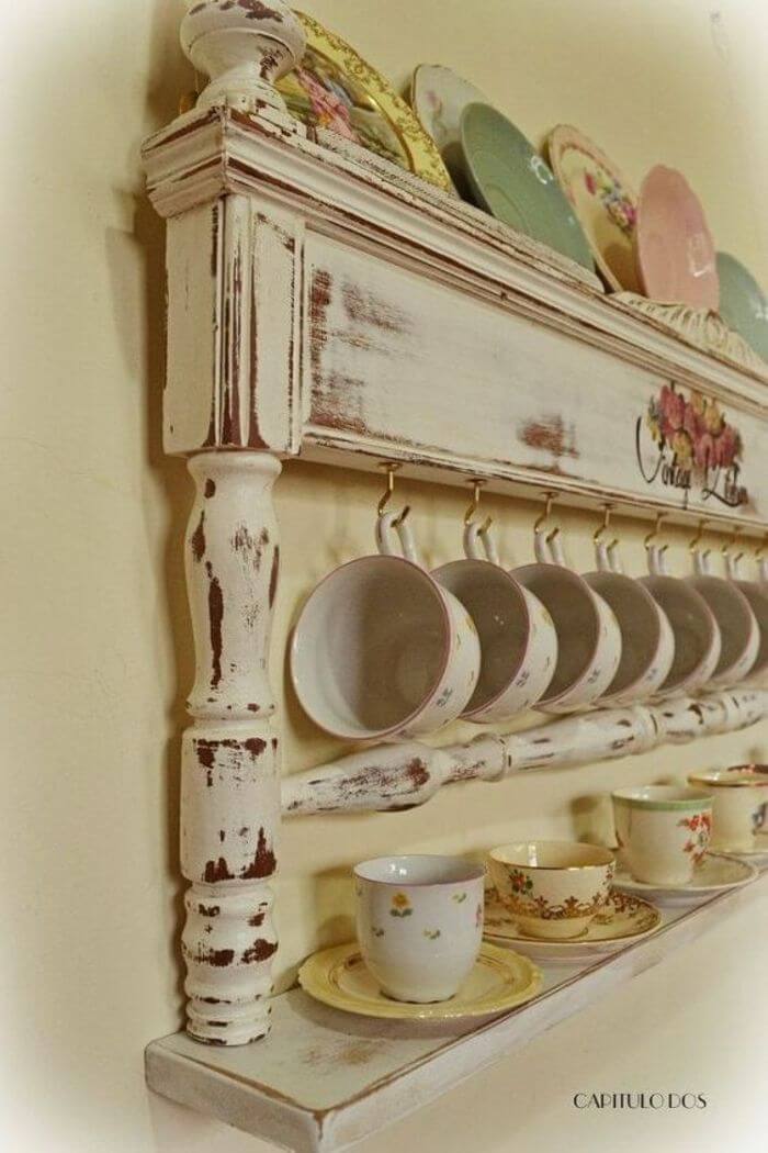 Quaint Kitchen Display Shelf With Cup Hooks