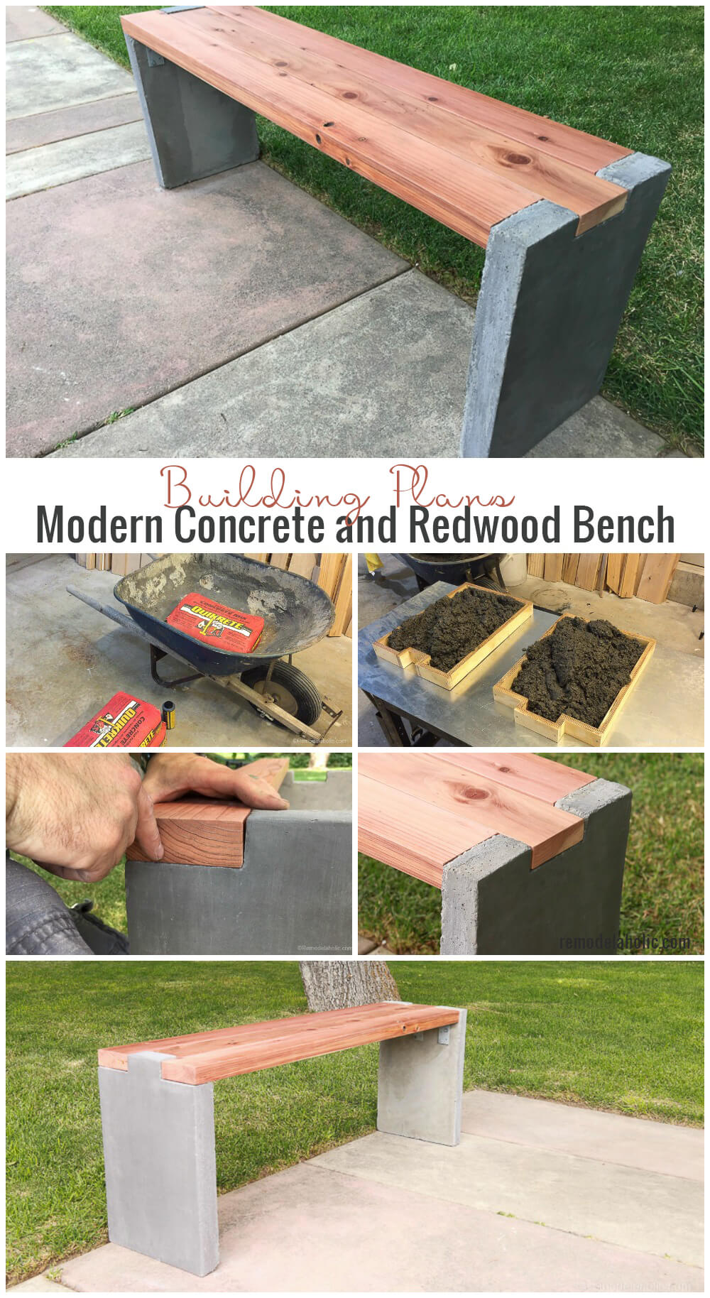 Rustic DIY Concrete Garden Bench