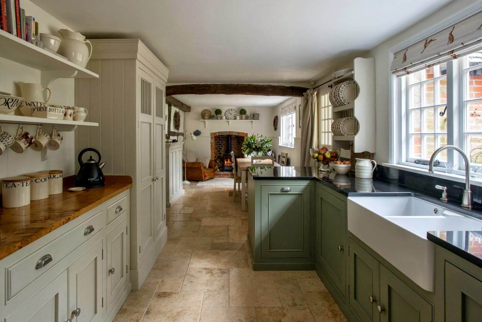 White and Olive Green Blended Cabinets