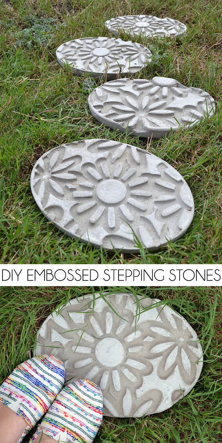 Ornate Concrete Stepping Stone with Flowers