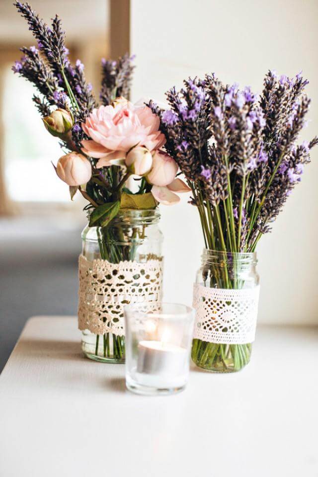 Mason Jar and Lace Flower Arrangements