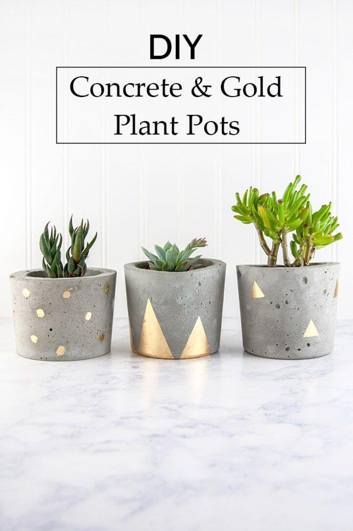 Concrete Pots with Metallic Accents