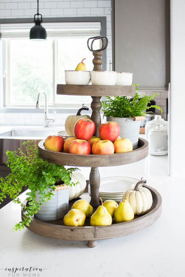 Natural Wood Tiered Fruit and China Tray