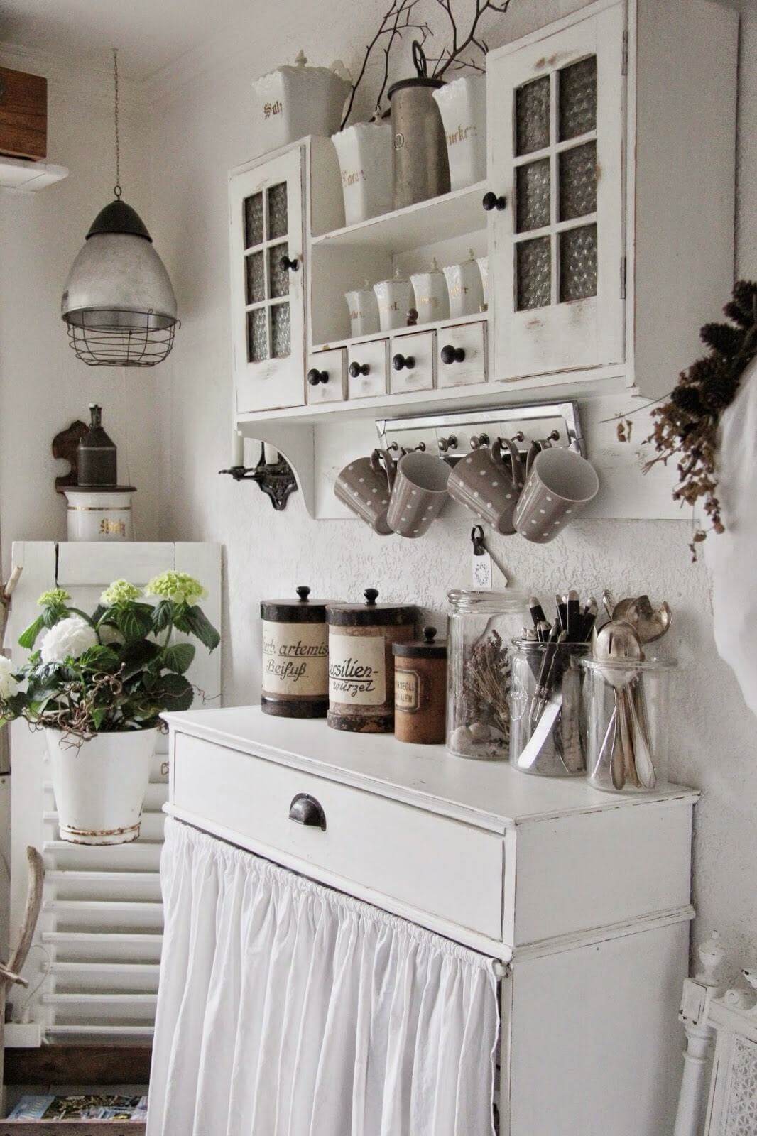 White Fabric Curtain-covered Cabinet