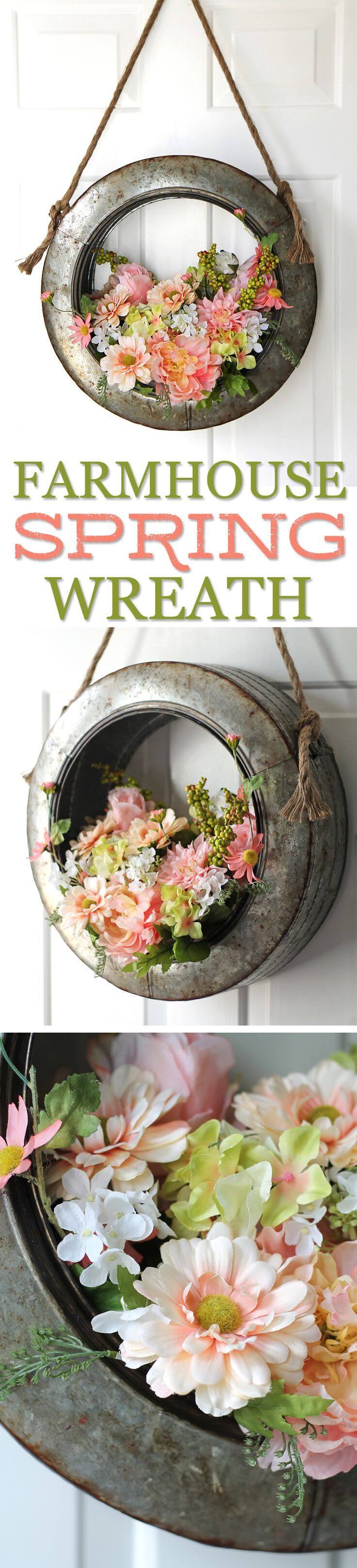 Unique Metal Wreath with Blooming Flowers