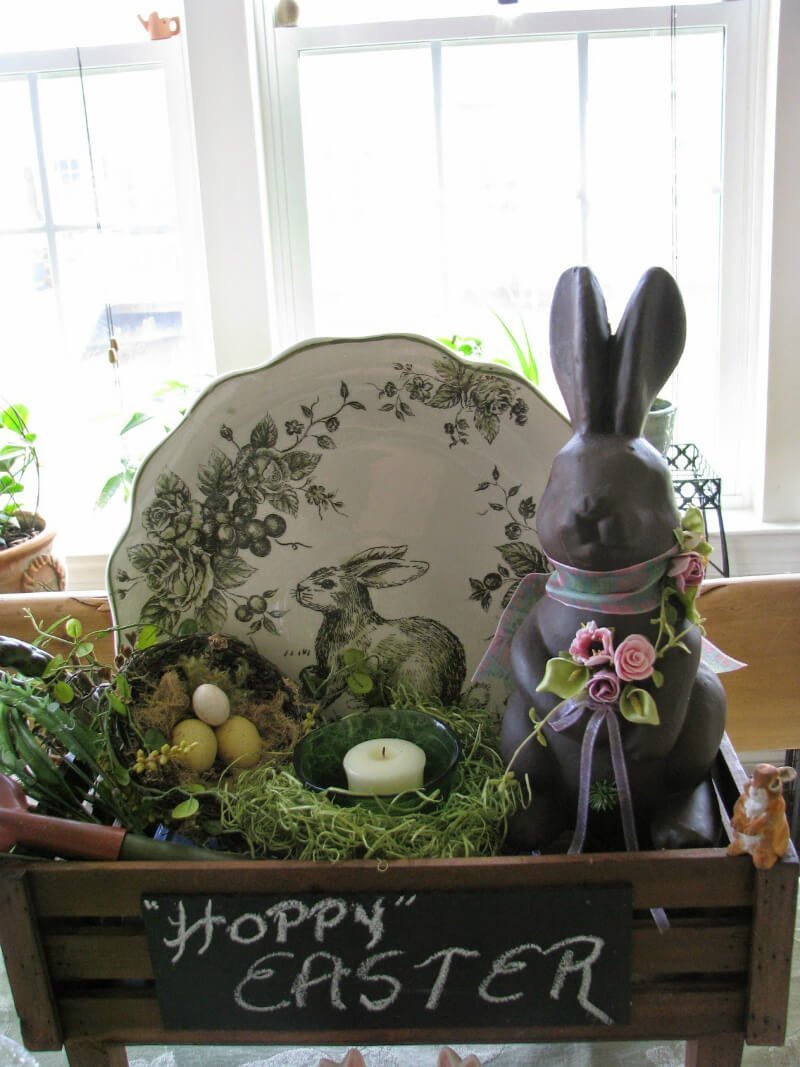 Wooden Crate with Easter Antiques