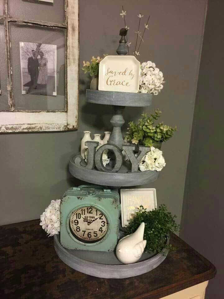 Farmhouse Gray Tiered Objet D’art Display