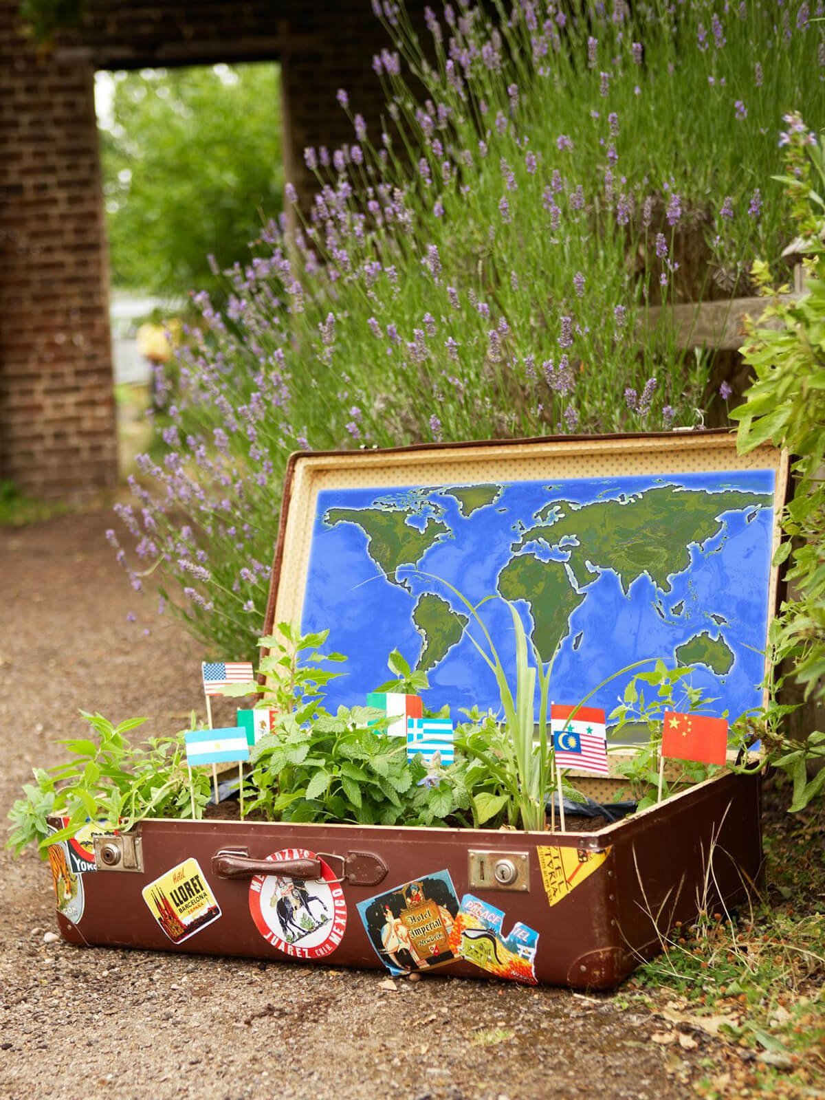 Traveler’s Luggage with Flags and Greens