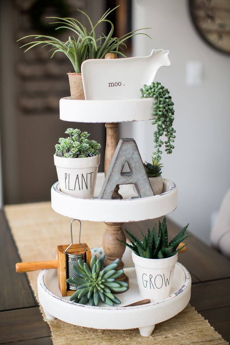 Tiered Succulent Garden with Knickknacks