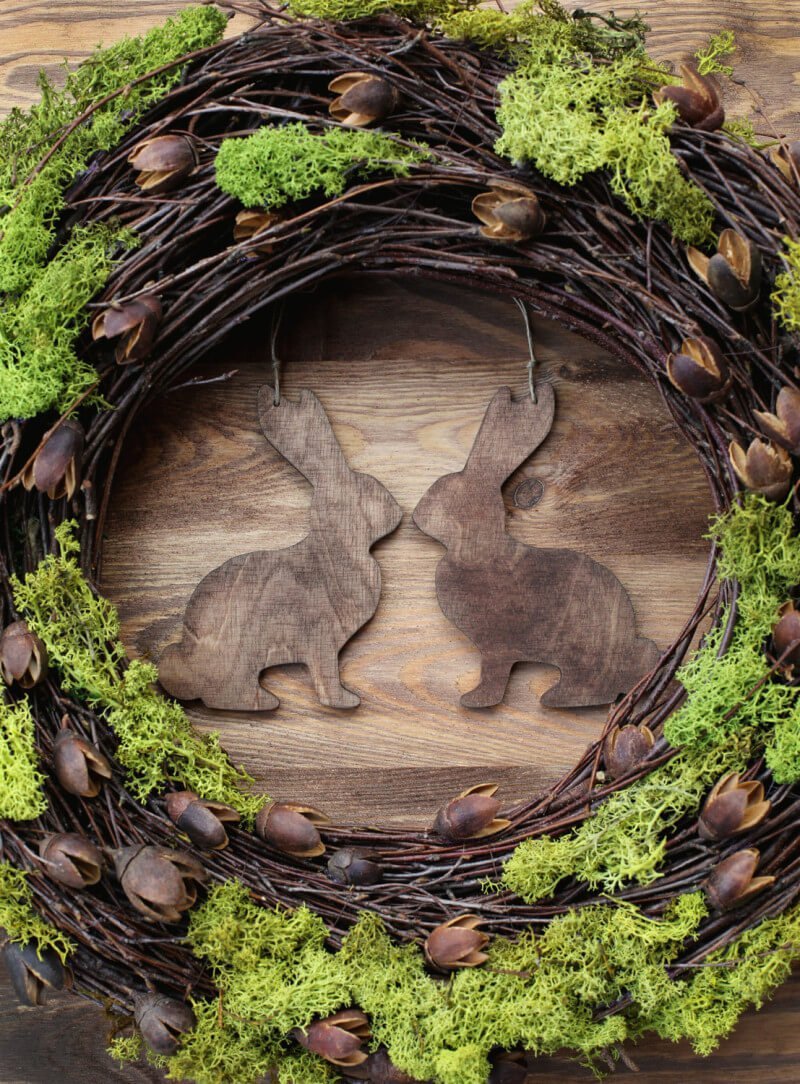 Twig and Green Moss Easter Bunny Wreath