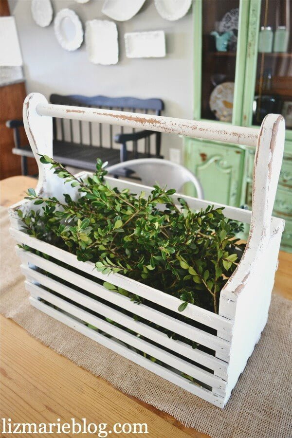 Vintage Handled Box with Boxwood Sprigs