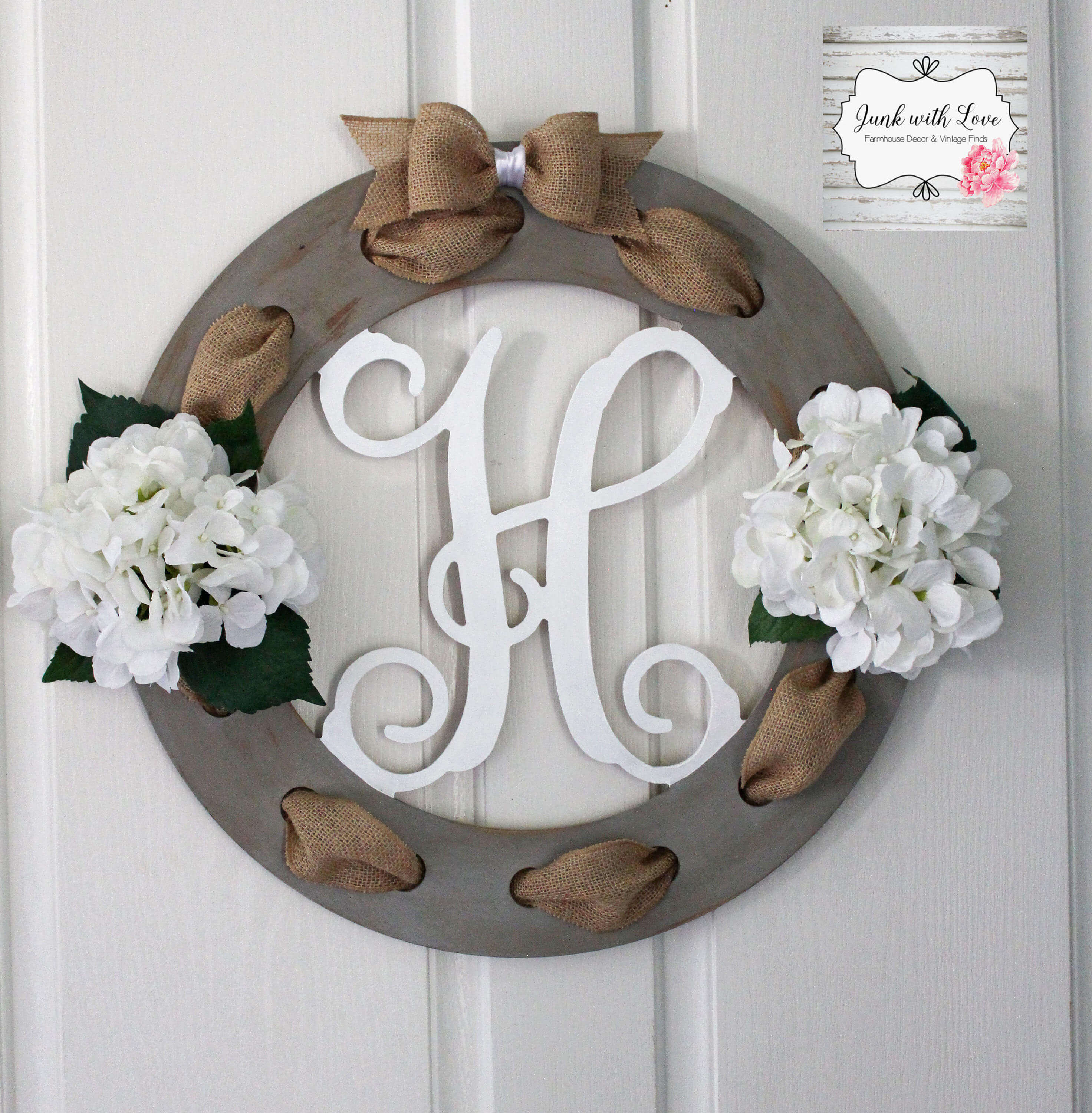 Burlap and Wood Wreath With Floral Accents