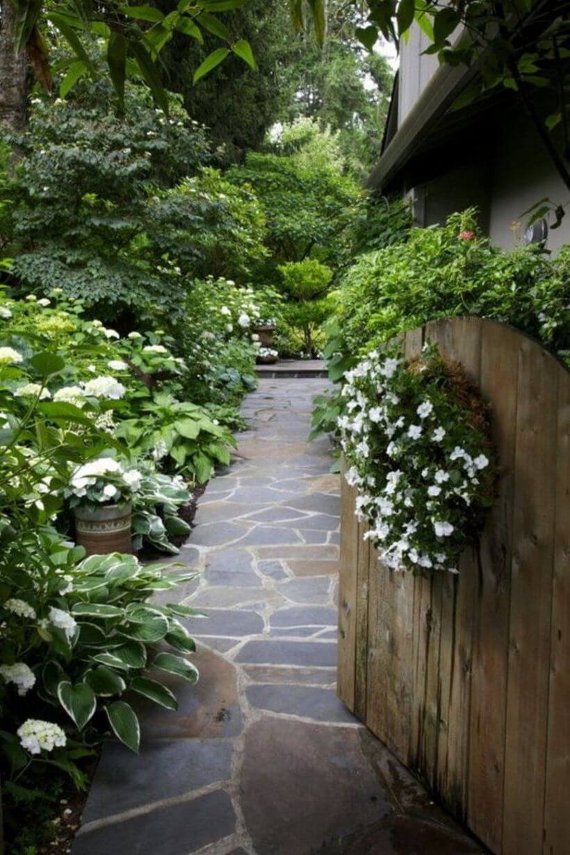 Stone Path with All White Flowers