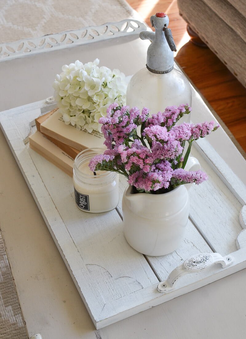 Whitewashed Wooden Tray with Handles