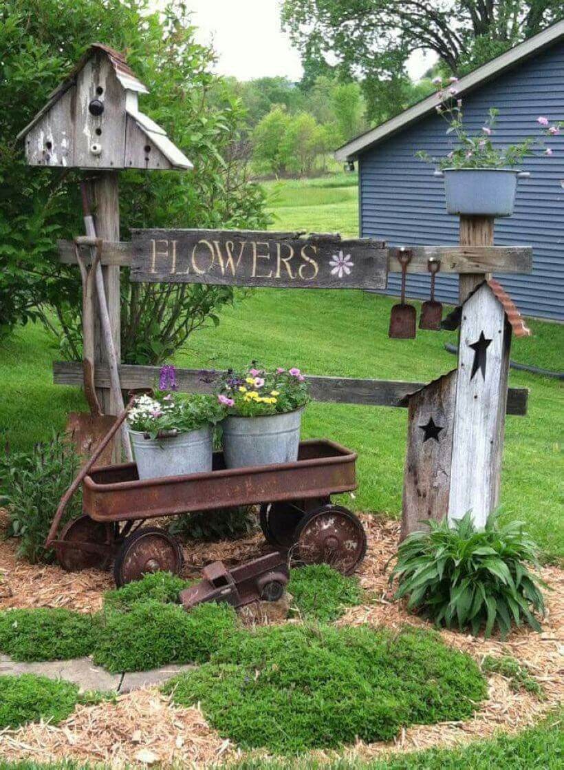 Rusted Wagon and Weathered Sign